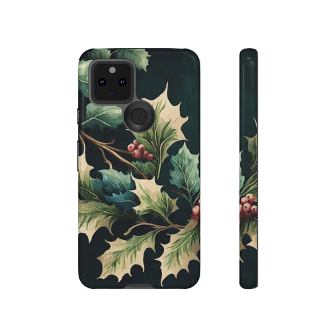 Dark Green Festive Holly in Watercolor - Impact Resistant Phone Case Google Pixel 5 5G Glossy